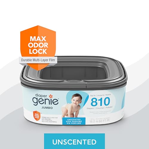 Image of Diaper Genie Pails Diaper Genie Refill, Jumbo Square | Continuous Film | Holds 810 Newborn Diapers | Pack of 2 | Odor-Locking Barrier Technology | Compatible with Select, Premier, Classic & Compact