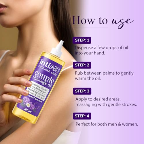 Image of Couple Massage oil with Sensual Bliss of Lavender & Chamomile. Ideal for Couples Date Nights, Mutual Pleasure & Soothing Massage Experience. Non-Sticky Texture - 200ml. (Pack of 2) (Intiaid Couple Pack of 2)