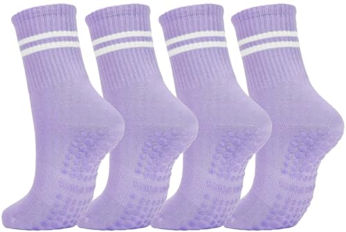 Image of Womens 4Pcs Pilates Grip Socks Non Slip Yoga Socks with Grips Barre Hospital Athletic Socks for Women