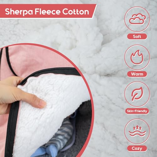 Image of Winter Baby Car Seat Cover, Waterproof Carseat Cover with Zipper Peep Window, Warm Sherpa Fleece Lining, Universal Infant Car Seat Canopy Stroller Cover for Rain Snow Cold Weather (Pink)
