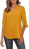 Askyes Womens Blouses Dressy Casual Chiffon Tops and Blouses Summer V-Neck Plus Size Blouse Tops Shirts for Work,Orange,3XL