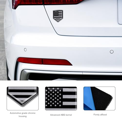 Image of 2 PCS US American Flag Decal Sticker Car Emblem, 3D Metal USA Flag Chrome Shield Car Emblem Badge, Embossed Patriotic American Flag Decoration for Car Truck SUV Motorcycle (Black)