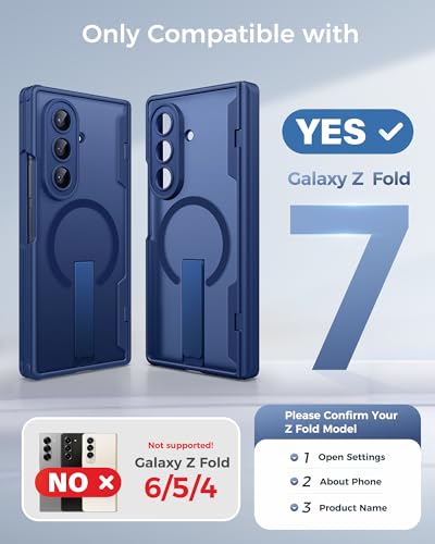 Image of SSLOTSCASE for Samsung Galaxy Z Fold 7 Case, Compatible with MagSafe, Stand & Hinge Protection & Screen Protector, Magnetic Heavy Duty Protective Rugged Full Cover Case for Samsung Z Fold 7 5G, Blue