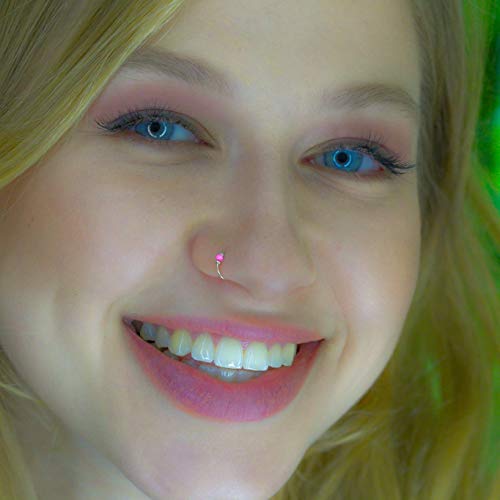 Pink Opal Nose Rings - Thin Sterling Silver Tiny Nose Ring - 2 Mm Pink Opal Piercing Nose Hoop - 24 Gauge Very Thin Nose Hoop Tiny Piercings Nose Rings Hoop #TOP3