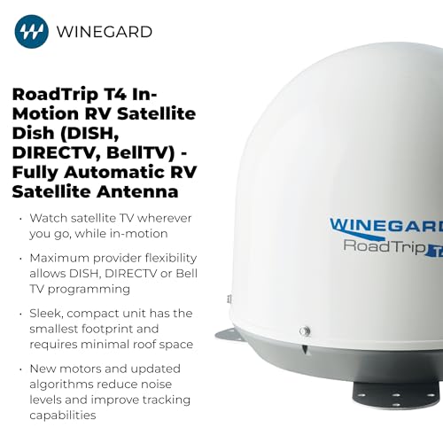 Image of Winegard RT2000T Roadtrip T4 in-Motion RV Satellite Antenna - Automatic Multi-Satellite Tracking - Roof Mount Dome - High-Performance Mobile TV - White