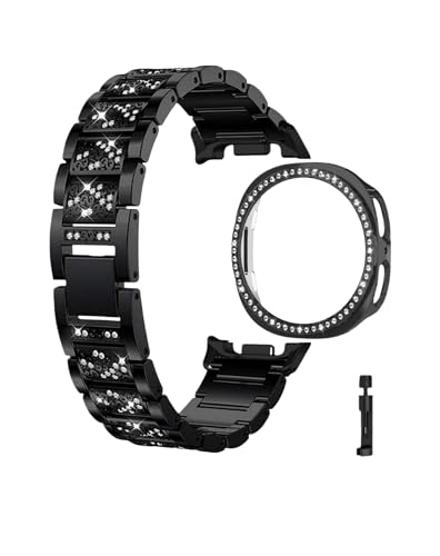 [PLYYQZM] �X�e�����X�X�`�[�����v�o���h + PC �ی�P�[�X,�ɍ��� Sam su ng Galaxy Watch 8 44mm 40mm 8Classic 46mm�����u���X���b�g + �P�[�X�ɓK�p(Black,For Galaxy 8 44m