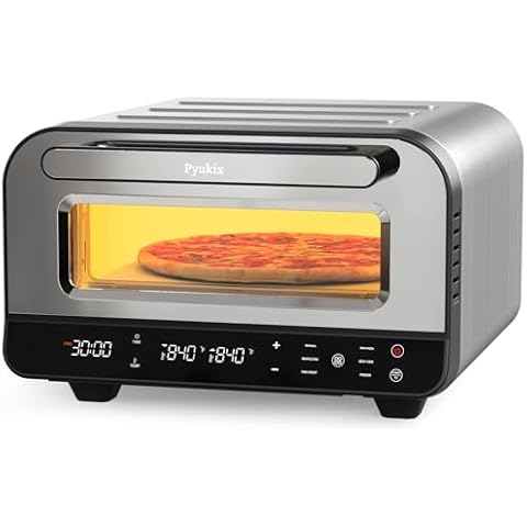 Pyukix Pizza Oven Indoor, Heats up to 840℉,12” Pizzas in 2 Minutes, Countertop Electric Pizza Maker with 6 Touchscreen Presets, Pizza Cooker with Stone&Peel&Cutter Included Cover