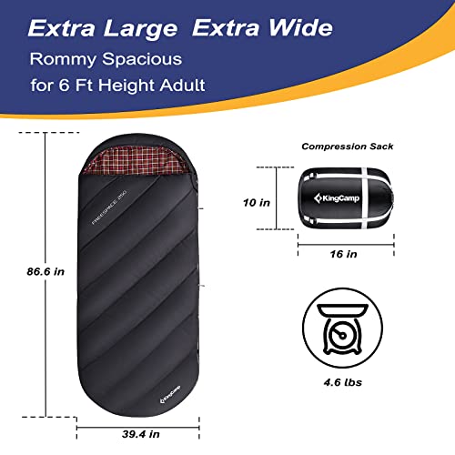 Kingcamp Camping Sleeping Bag- Xl With Hood, Extra Tall Big Wide Cotton Flannel Lined Portable Packable Sleeping Bags For Cold Warm Weather Backpacking, Hiking, Travel, Outdoors, Black-Large #TOP2