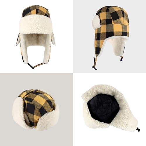 Image of Buffalo Plaid Winter Trapper Hat, Sherpa Lined Ear Flap Hunting Cap Men