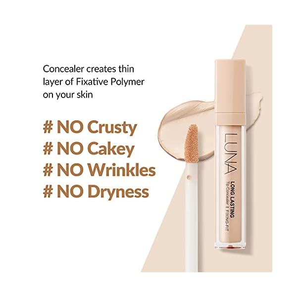 LUNA Long-Lasting Fixing-Fit Tip Concealer (#01 Vanilla) Korean Makeup, Buildable Coverage & Semi-Matte Finish, Under Eye & Dark Circles with High Adherence, 0.26 Oz