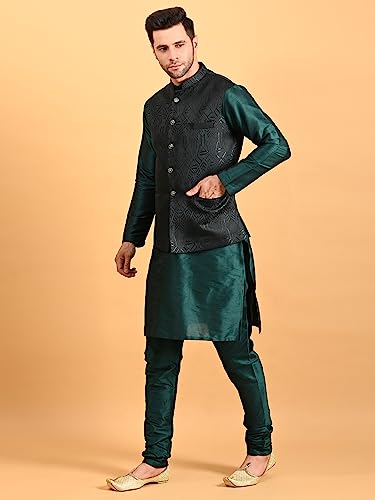 Image of Uri and MacKenzie Men's Silk Blend Kurta Pajama with Designer Ethnic Nehru Jacket /Modi Jacket