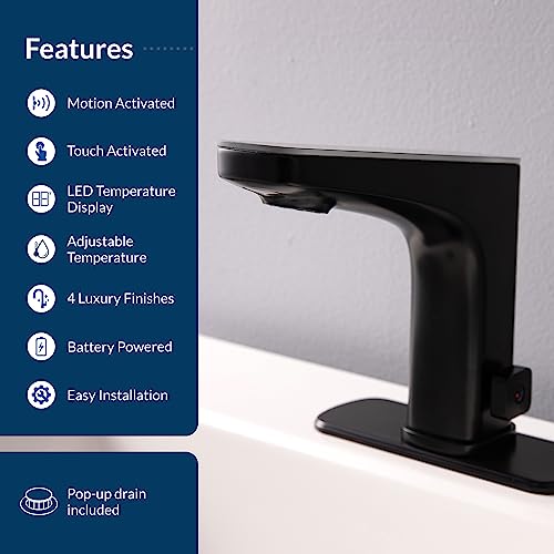 Bio Bidet 80B10001-001-BK1 Grove Touchless Bathroom Sink Faucet, Hands Free Or Touch Activated, Matte Black thumb #1