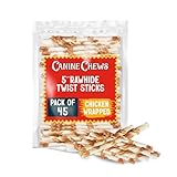 Canine Chews Chicken-Wrapped Rawhide Twists for Dogs - Pack of 45 U.S.A. Sourced Chicken Wrapped Rawhide Dog Treats, Sticks for Dogs - Premium & Natural Beefhide Chews
