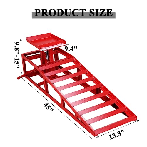 Car Ramps 2 Pack Car Ramps for Oil Changes Heavy Duty Steel Hydraulic High Lift Service Vehicle Ramps 5T 11023 Lbs Automotive Truck Wheel Ramps with Support Jack for DIY Auto Beauty Stores Repair,Red - Thumbnail 2