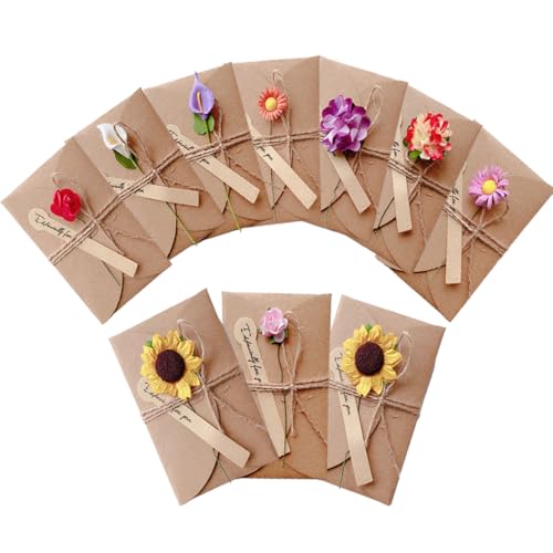 10 unidades cartão de felicitações, 17,5 * 11 cm, cartão presente, cartões postais vintage com flores secas decorativas postais, cartão Kraft parabéns aniversário bebé presente envelopes Natal