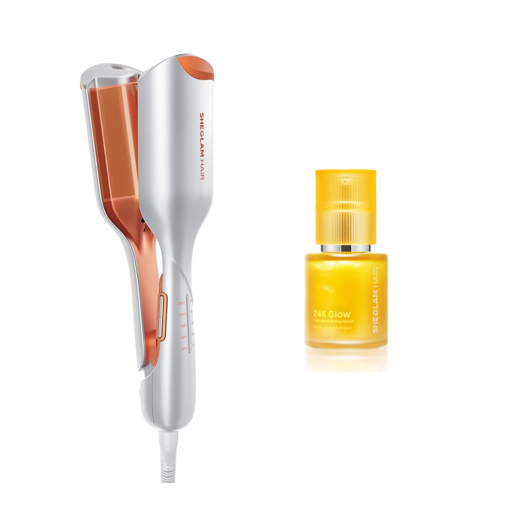 SHEGLAM Welleneisen für Haare Kreppeisen 25mm & SHEGLAM 24K Glow Haaröl-Serum