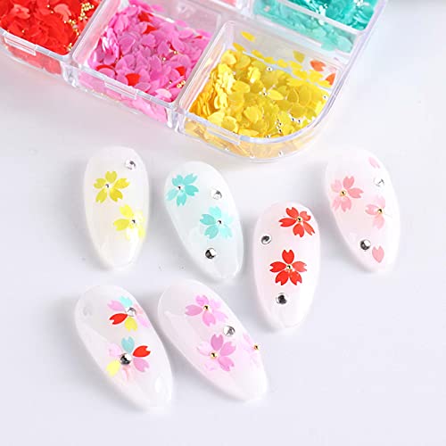 3D Cherry Blossoms Nail Charms, Petal Nail Art Rhinestones White Pink Mixed Cherry Blossom Spring Acrylic Nail Supplies With Bead Manicure Diy Nail Decorations #TOP5