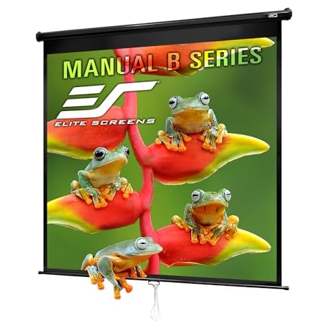 Elite Screens Manual B 125-INCH Manual Pull Down Projector Screen 1:1 Diag 4K 8K 3D HD Home Movie Theater Slow Retract Mechanism, M125S Cover
