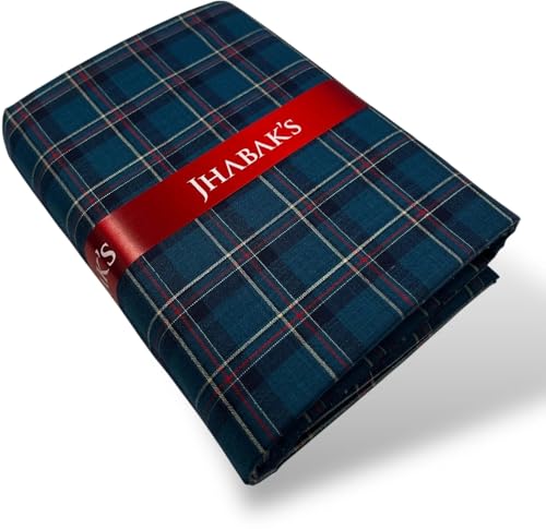 Image of JHABAK'S Cotton Blend Unstitched Checkered Fabric for Men - 2.35m Shirt Piece / 3m Kurta Piece - Width 36 Inches