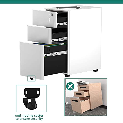 Yitahome 3-Drawer Metal Filing Cabinet Office Drawers With Keys, Compact Slim Portable File Cabinet, Pre-Built Office Storage Cabinet For A4/Letter/Legal (Gray And White) #TOP7