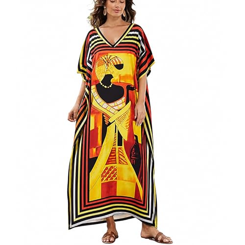 Image of Oussum Plus Size Kaftan Dresses for Women, Polyester Summer Caftan Cover Up Maxi Beach Dress, 1X-3X