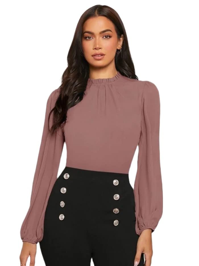 Image of FNOCKS Women's Plain Round Neck Long Sleeve Slip On Cotton Top