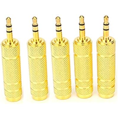 1/4'' to 3.5mm Stereo Headphone Adapter for Audio Connector Cable, 3.5mm(1/8'') Plug Male to 6.35mm (1/4'') Jack Female Stereo Adapter for Headphone, Amp Adapte -5PCS
