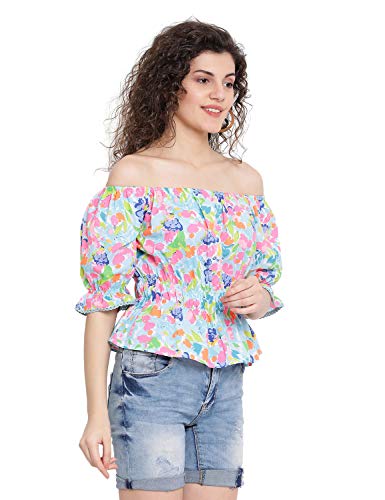 Image of Women Off Shoulder Cotton Color Block Top