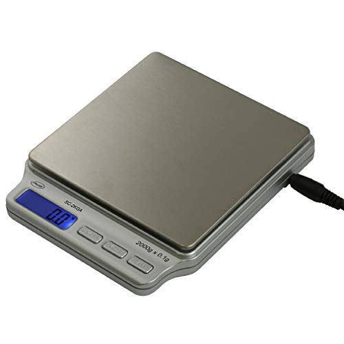 SC Series Precision Digital Kitchen Weight Scale with Adapter Food Measuring Scale 2kg x 01g Silver AMW-SC-2KGA