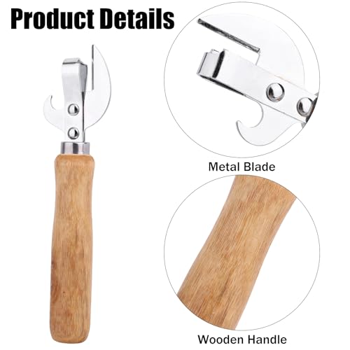 2pcs Japanese Manual Can Opener with Wooden Handle, Simple Vintage Side Cut Stab Hand Held Can Opener, Compact Efficient Old Fashioned Kitchen Tool Gadget Appliance Accessories for Tin Cap Bottles