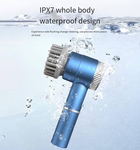 Image of Electric Rotary Floor Scrubber, 6 Cordless Cleaning Brushes with Replaceable Cleaning Heads, Powerful Shower Floor Scrubber for bathrooms, bathtubs, Tiles, and Floors.. (Blue), RS-C160L