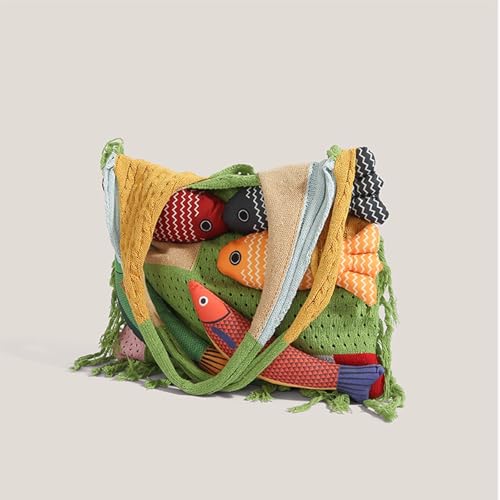 Bolso de hombro tejido con diseño 3D de pez para mujer, estilo Boho, tote versátil para vacaciones de verano miniatura 5
