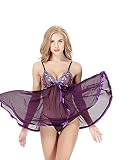 UIVHLW Intimo Scavato Camicia da Notte Sexy in Pizzo Trasparente con Fascia in Rete Plus Size