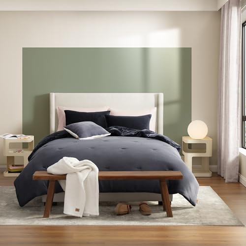 Image of UGG Remina Comforter Set 5 Piece Bed in a Bag with Throw Blanket, Decorative Pillow, Shams, and Reversible Comforter Hypoallergenic Washable Luxury Warm Fluffy Bedding Set, Full /Queen, Navy Blue