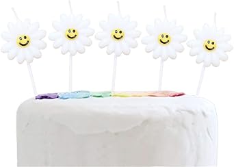 Amazon Co Jp 5pcsの菊キャンドルフラワーヒマワリ菊韓国のバースデーケーキパーティーデコレーションツールデイジーバースデー キャンドルかわいいヒマワリスマイリーバースデーキャンドル子供のバースデーケーキデコレーションヒマワリテーマパーティー用品ホワイト