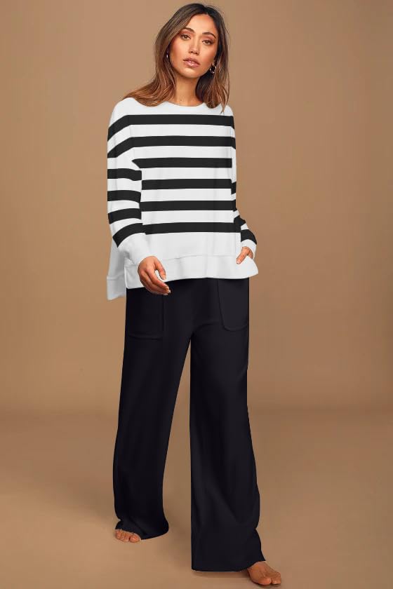 ETCYY NEW Lounge Sets for Women 2 Piece Outfits with Side Split Sweatshirt Tops and Wide Leg Sweatpants2