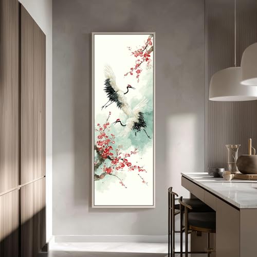 Peinture japonaise grue oiseau asiatique toile verticale 30x90 - 4