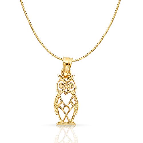 Ioka 14K Yellow Gold Owl Charm Pendant with Chain