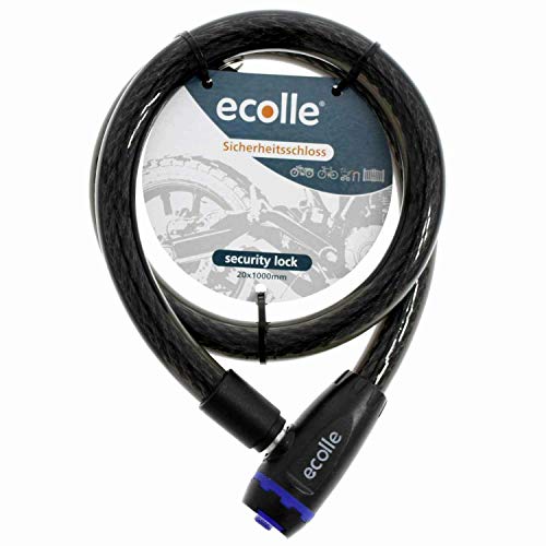 ecolle Fahrrad Kabelschloss 20 x 1000 mm Fahhradschloss mit Schlüssel | Sicherheitsschloss