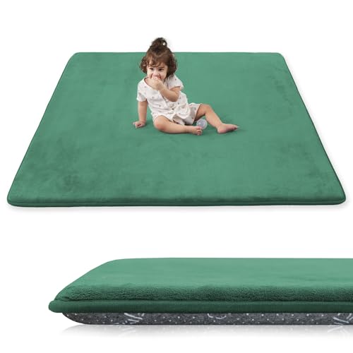 Image of 1.3 inch Thick Baby Play Mat for Floor, 79x79 Soft Foam Mats Dark Green | Memory Mat for Baby to Play on Floor Waterproof Easy Care with Non-Slip Tummy Time Play Mat for Nursery Playroom Classroom