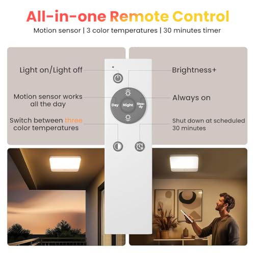 Image of ELEPHANTBOAT 7.3in Magnetic Wall Lamp Ceiling Light with 3-Color LED, Smart Motion Sensor with Remote Control, USB Rechargeable 4000mAh Battery, Ceiling Light for Bedroom, Cabinets, Hallway