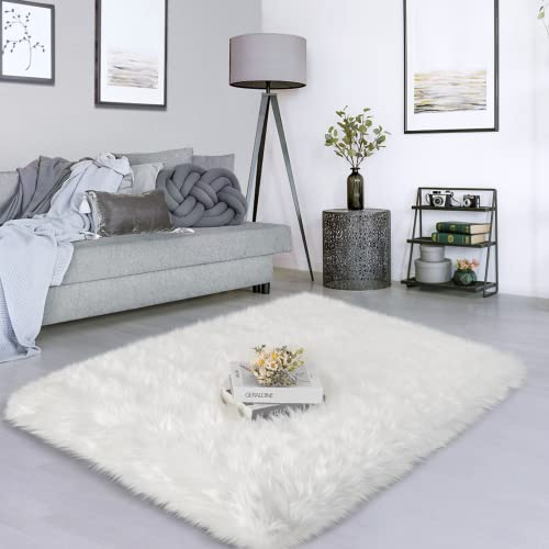 Ciicool Faux Fur Rug White Fluffy Area Rugs For Bedroom, Thick Fuzzy Shag Rug Furry Bedside Nursery Rug For Living Room Plush Indoor Floor Carpet For Kids Room Teen Dorm, 3X5 Ft #TOP1