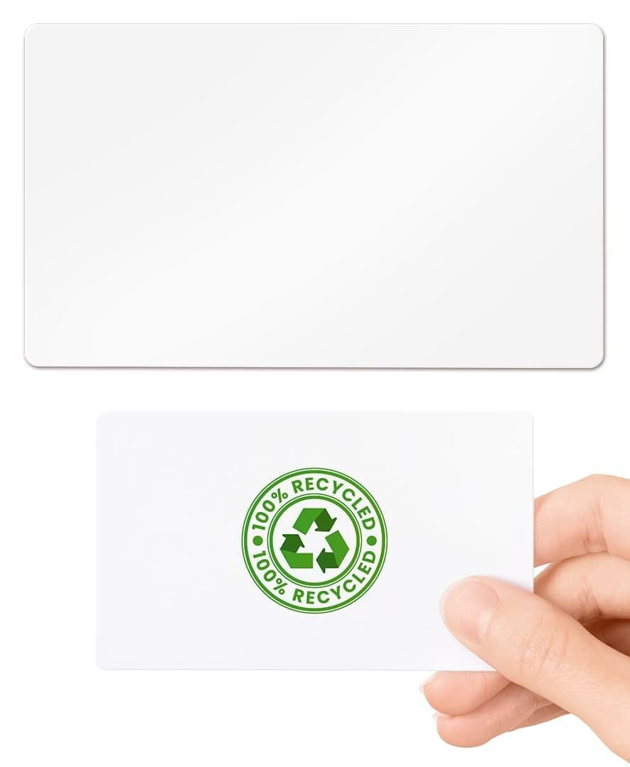 White Blank Eco-Friendly Recycled PVC Cards Plastic - Pack of 100 by LanyardsTomorrow 760 Micron Standard CR80 ID Credit Card Size 86 x 54mm (White Gloss)