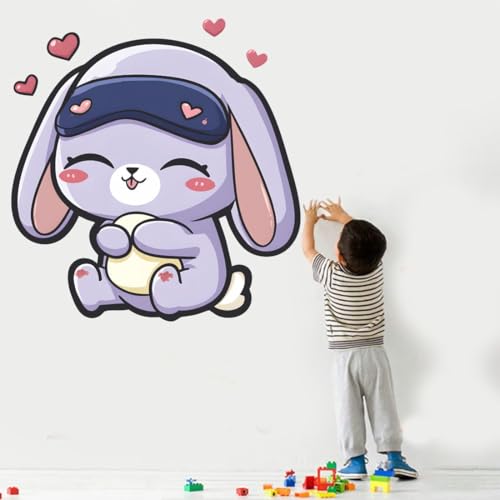 Image of Cute Sleeping Bunny Wall Sticker | Self Adhesive Cartoon Rabbit PVC Wall Decal for Ki-ds Room, Nursery, Bedroom & Playroom Decor