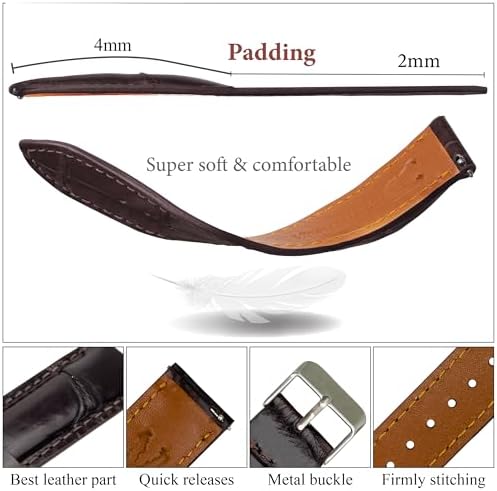20mm Dark Brown Alligator Belly Leather Watch Band Crocodile Strap Men Quick Release Premium Replacement Wristwatch Band Buckle Handmade by Vietnamese DH-03-20MM — view 2