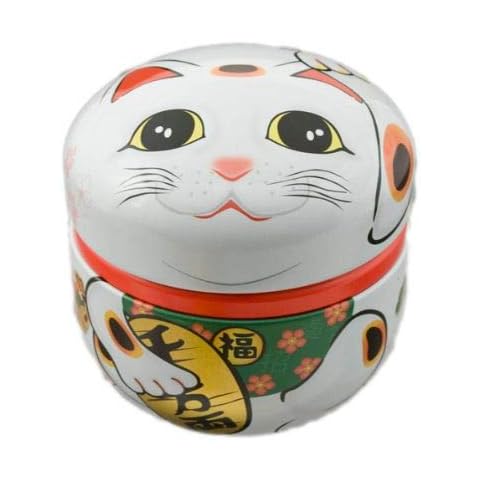 Japanese Made Lucky Cat Aluminum 100g Tea Canister Loose Tea Container Keep Dry Made in Japan (Maneki Neko) Cover
