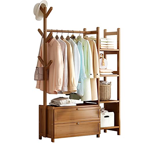 DESIGN QUATTRO IN UNO: questo portaoggetti integra appendiabiti, ripiano e cassetti. Sul lato sono presenti 4 ganci per appendere cappotti, sciarpe, cinture, zaini, cappelli e altri oggetti. Sotto c'è un divisorio a 2 cassetti dove è possibile riporre scarpe, borse, scatole, cassette degli attrezzi, ecc.