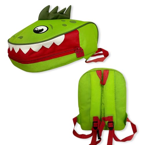 Mochila Infantil Dinossauro Verde, 7 Litros, Design Criativo com Zíper Vermelho, Mochila Passeio, Mochila Maternal Unissex Dinossauro, Mochila Escolar creche