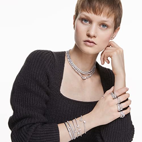 Swarovski Tennis Deluxe V Necklace, Mixed Cuts, White, Rhodium Plated