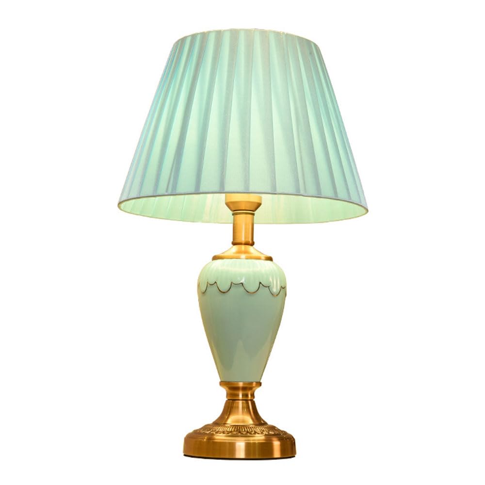 SGKOMN Ceramic Table Lamp 18.9" Nightstand Lamp With Fabric Pleated Lampshade | Modern Bedside Lamp For Bedrooms & Living Room-A